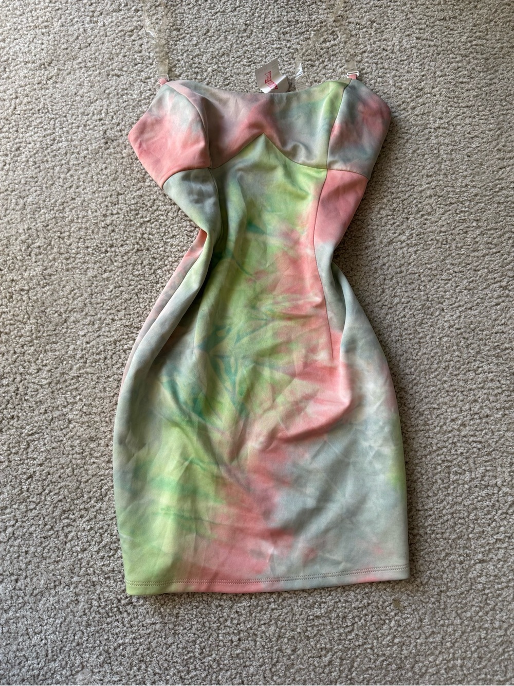 NWT Strapless Pastel Tie-Dye Midi Dress in Pink and Green sexy party